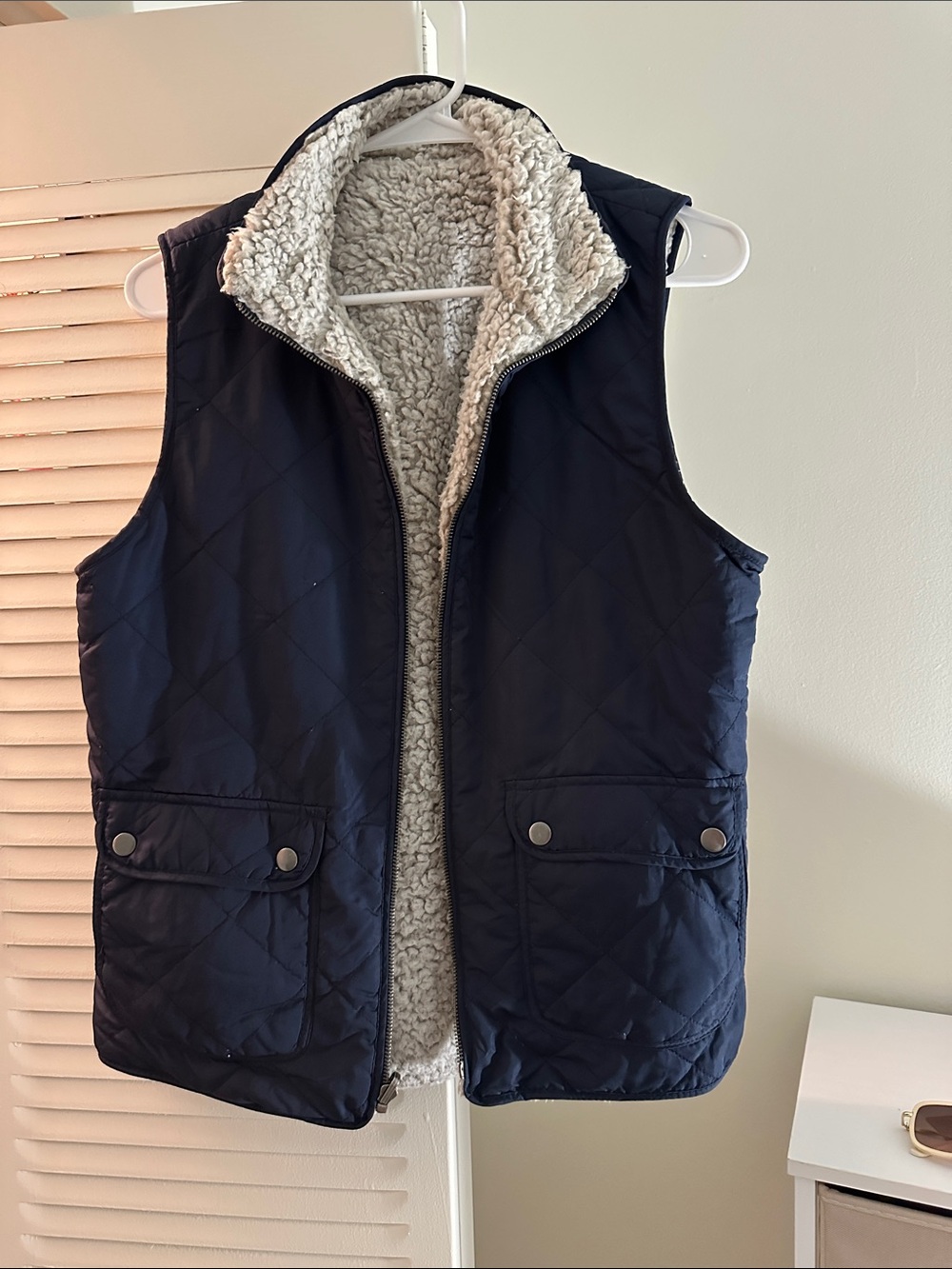 Francesca's Collections Navy fuzzy reversible vest!
